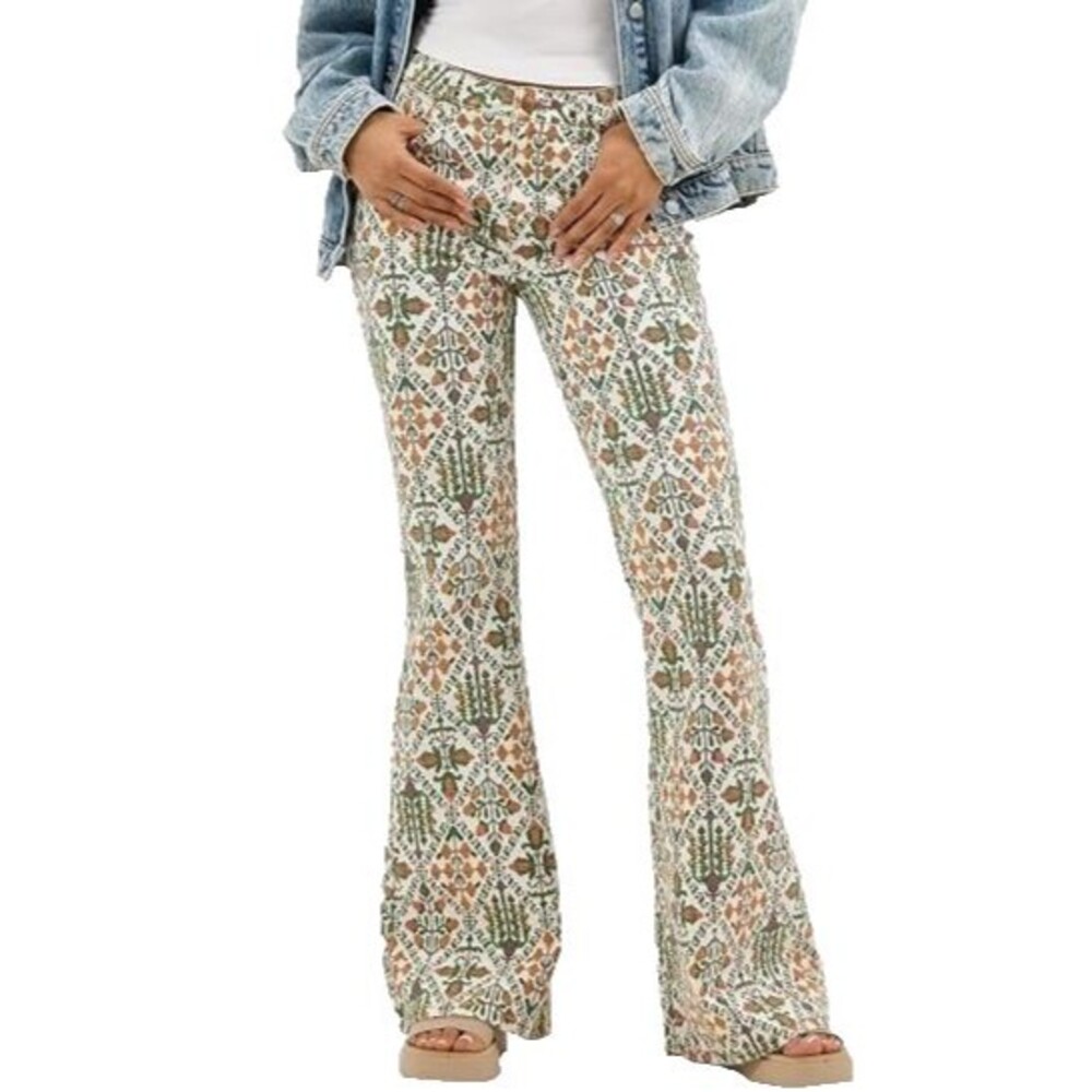 NWT Wrangler Flare Jeans 4 27x32 High Rise Floral Print Boho 1% Spandex Fierce